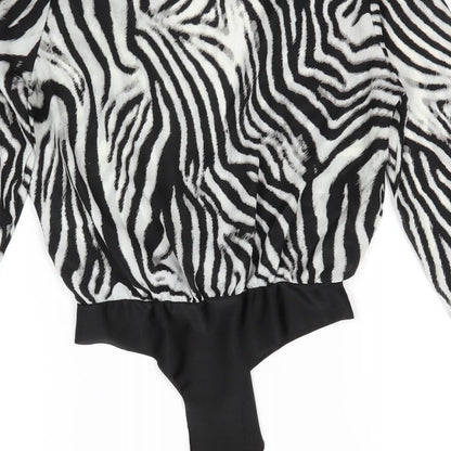 NAANAA Womens Black Striped Polyester Bodysuit One-Piece Size 8