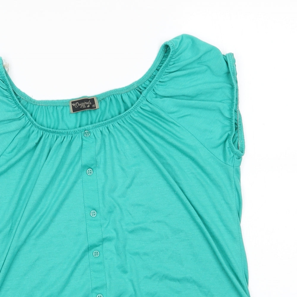 Originals Womens Green  Polyester Basic Blouse Size 16 Round Neck