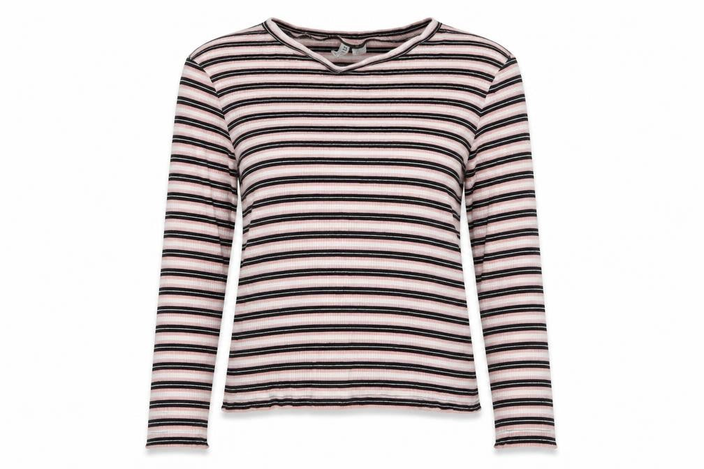 Front view of H&M women’s pink round neck striped cotton jumper, size XL