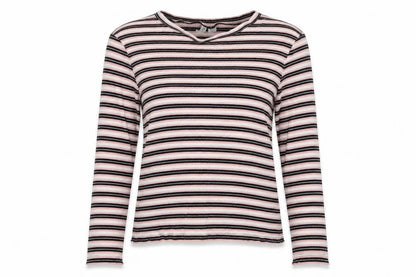 Front view of H&M women’s pink round neck striped cotton jumper, size XL