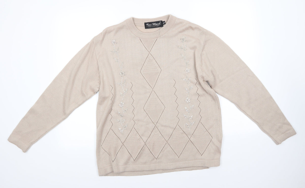 Additional front view of New Mood women’s brown round neck acrylic jumper, size M