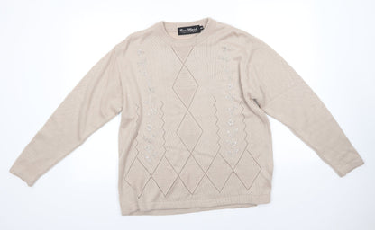Additional front view of New Mood women’s brown round neck acrylic jumper, size M
