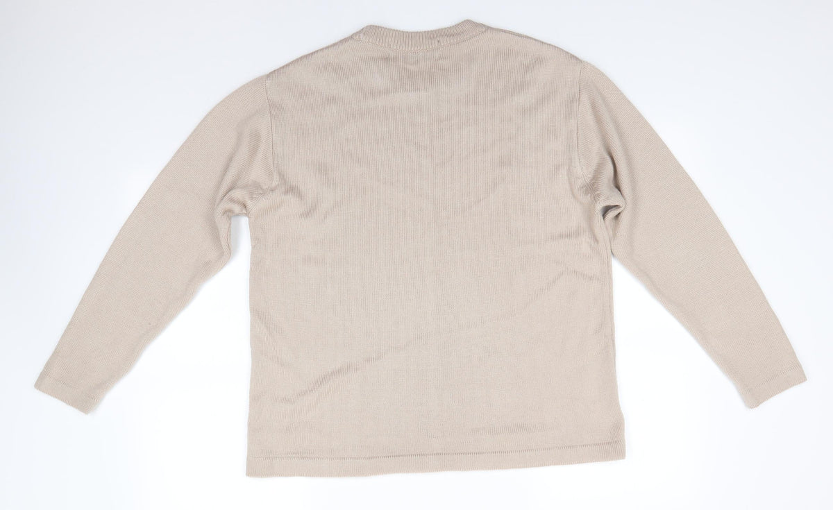Back view of New Mood women’s brown round neck acrylic jumper, size M
