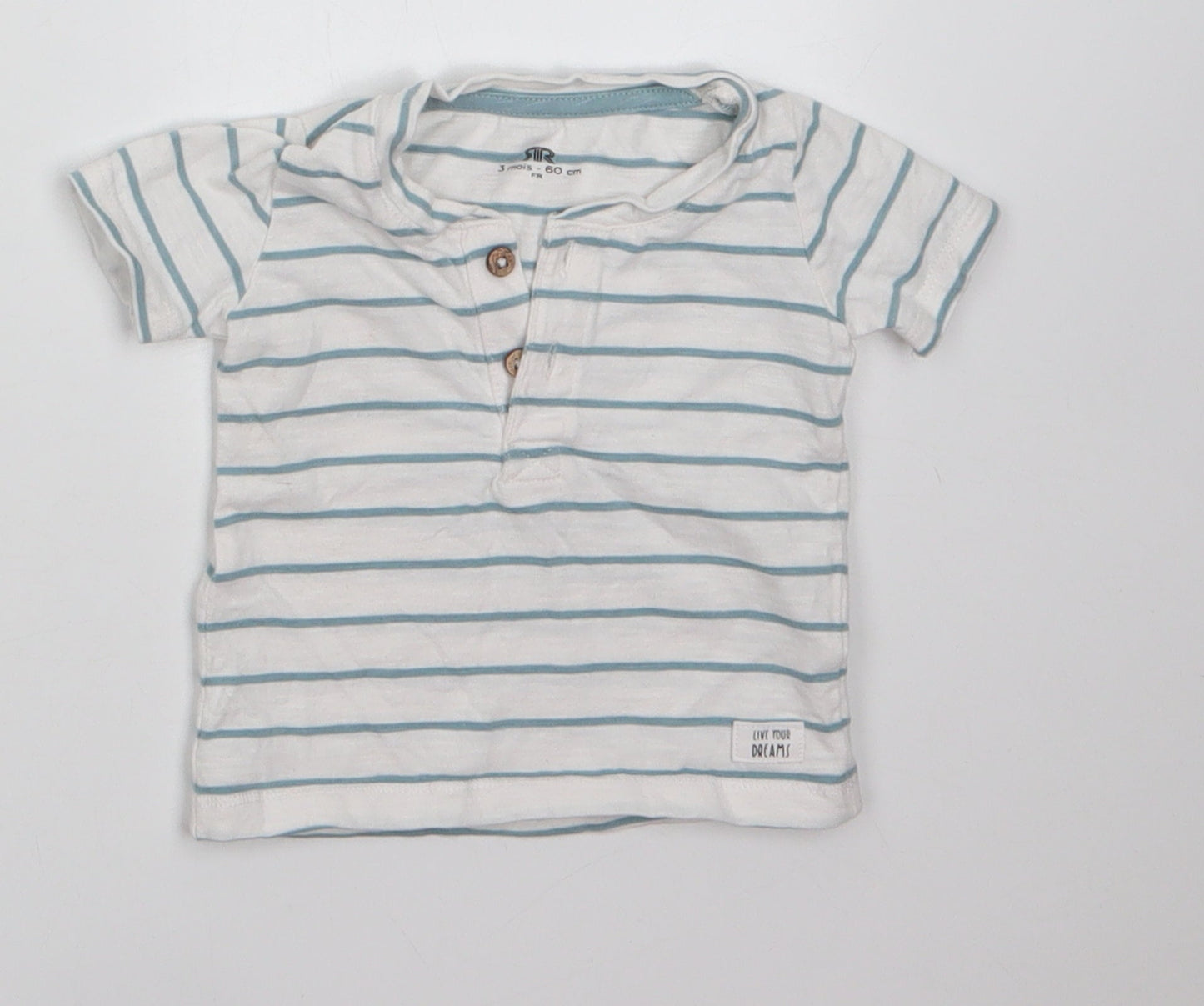 Preworn Baby White Striped 100% Cotton Basic T-Shirt Size 3-6 Months Round Neck