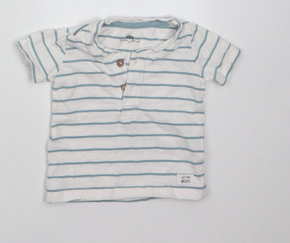 Preworn Baby White Striped 100% Cotton Basic T-Shirt Size 3-6 Months Round Neck