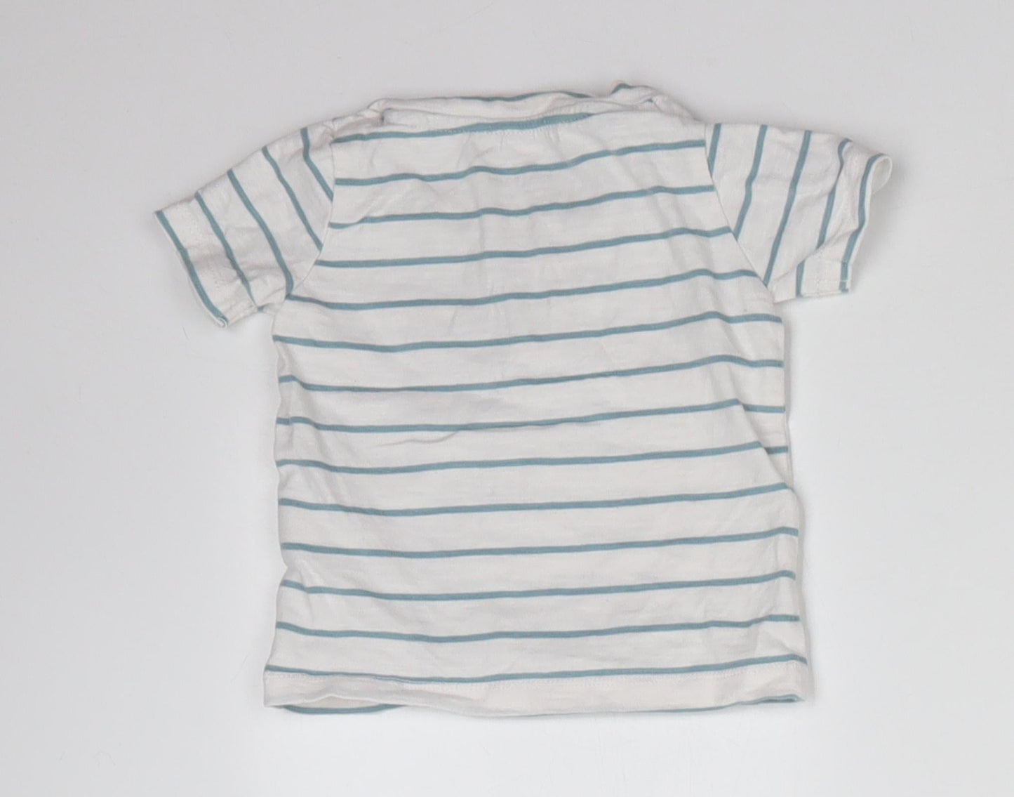 Preworn Baby White Striped 100% Cotton Basic T-Shirt Size 3-6 Months Round Neck