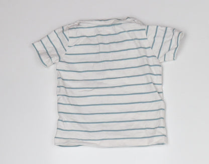 Preworn Baby White Striped 100% Cotton Basic T-Shirt Size 3-6 Months Round Neck