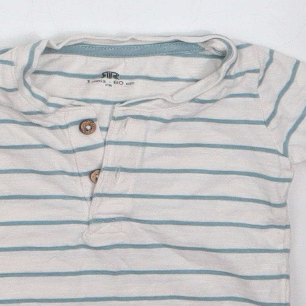 Preworn Baby White Striped 100% Cotton Basic T-Shirt Size 3-6 Months Round Neck