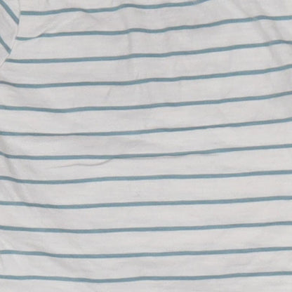 Preworn Baby White Striped 100% Cotton Basic T-Shirt Size 3-6 Months Round Neck