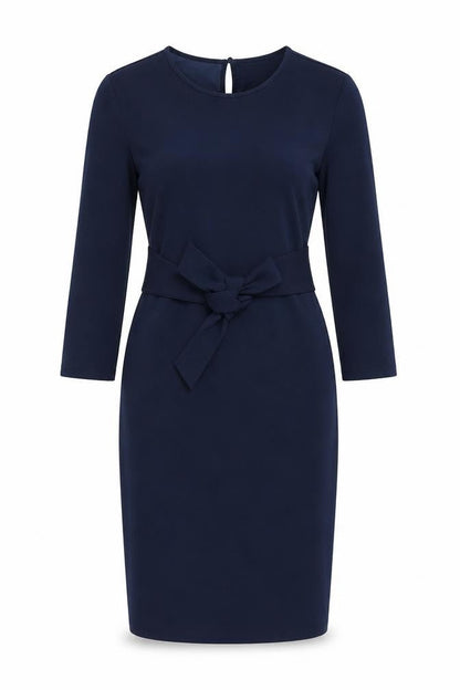 Front view of SHEIN women’s blue polyester pencil dress, size S, round neck