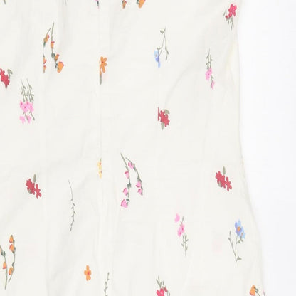 Preworn Womens White Floral Cotton Shift  Size 10  Round Neck Zip