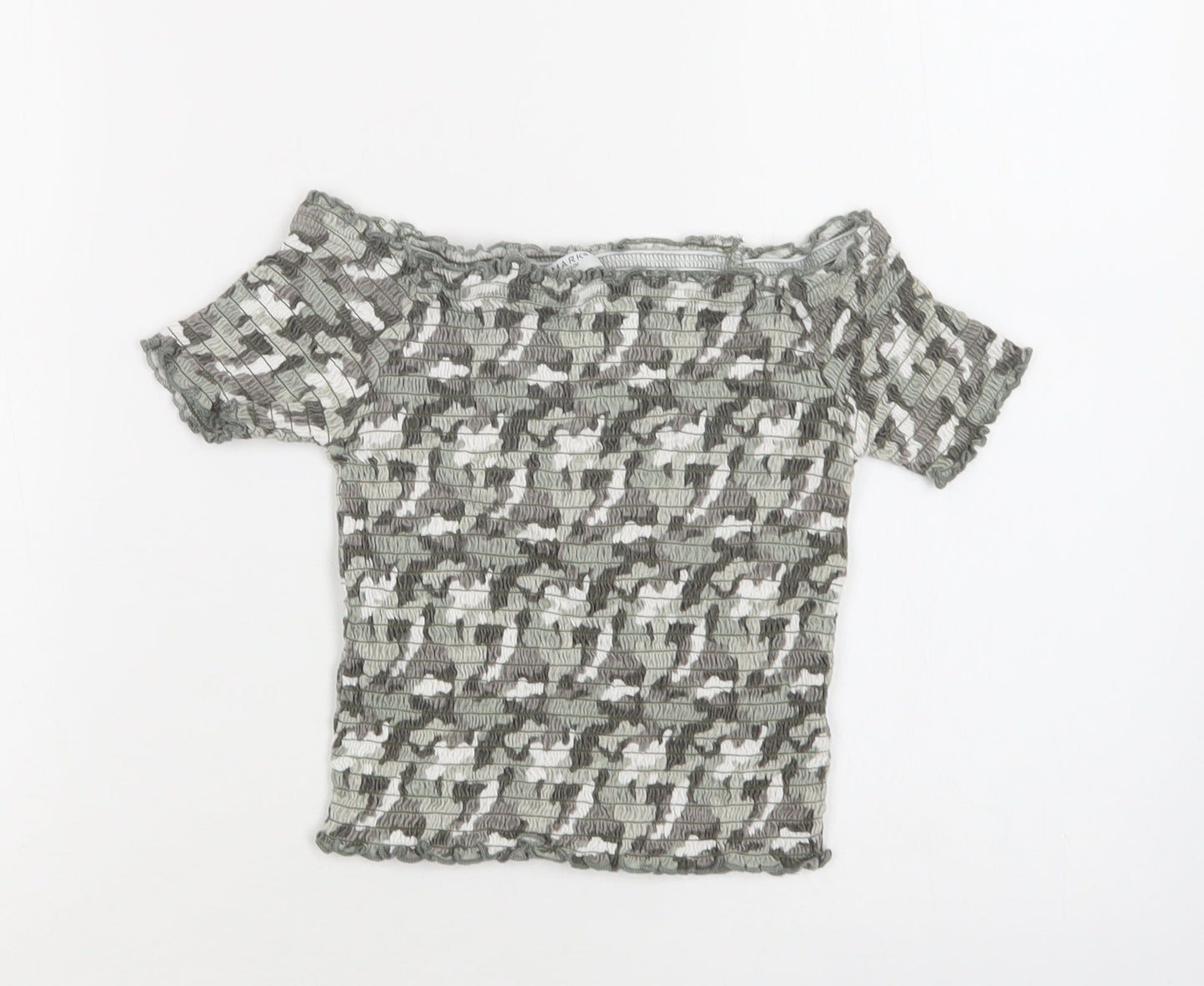 Primark Girls Green Camouflage Cotton Cropped Blouse Size 11-12 Years Off the Shoulder