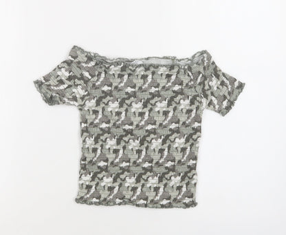Primark Girls Green Camouflage Cotton Cropped Blouse Size 11-12 Years Off the Shoulder
