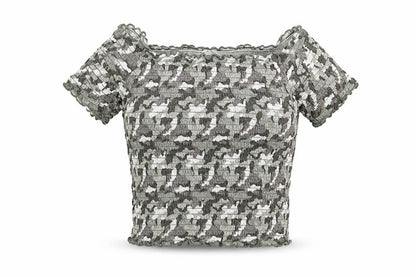 Primark Girls Green Camouflage Cotton Cropped Blouse Size 11-12 Years Off the Shoulder