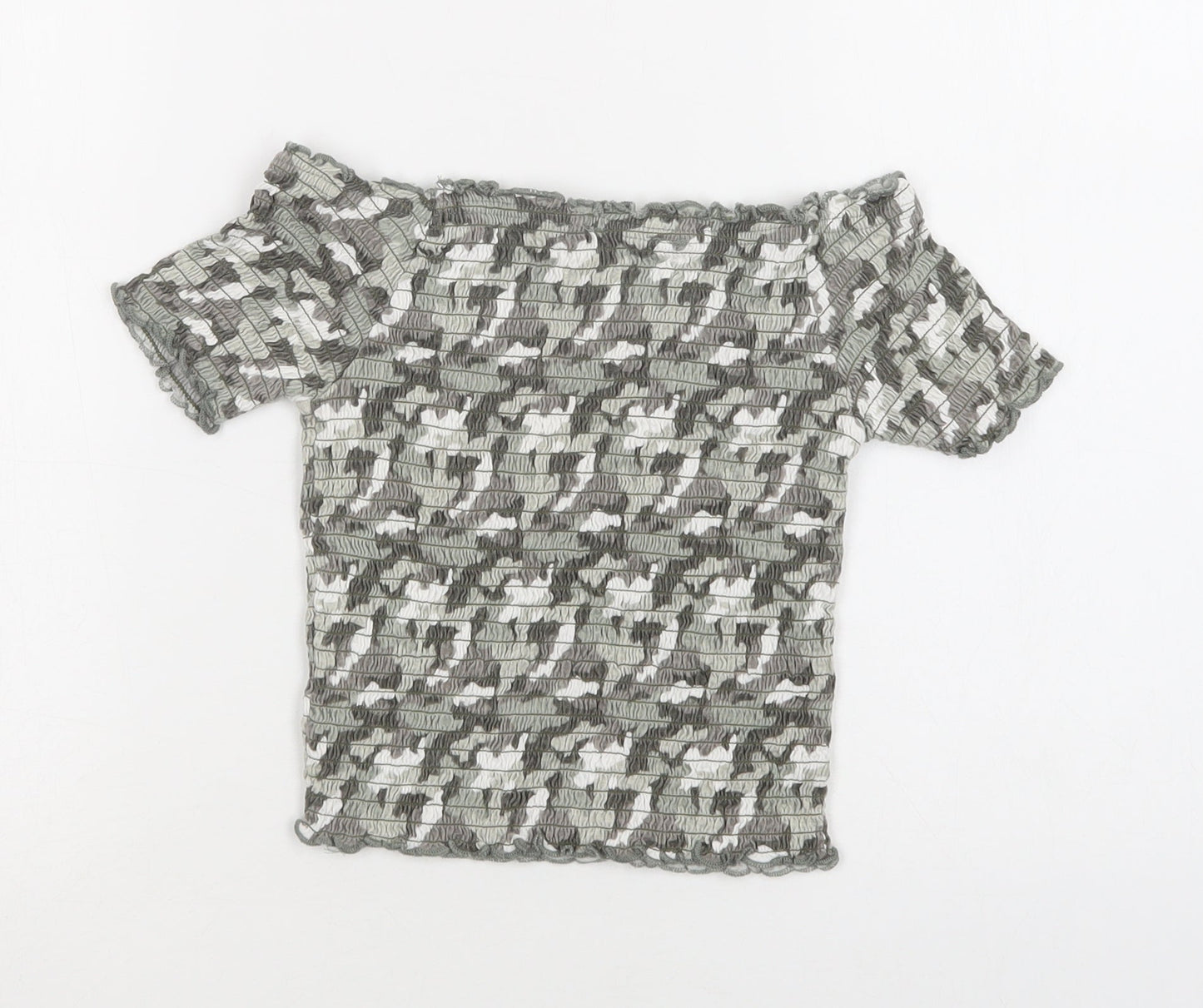 Primark Girls Green Camouflage Cotton Cropped Blouse Size 11-12 Years Off the Shoulder
