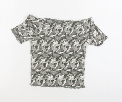 Primark Girls Green Camouflage Cotton Cropped Blouse Size 11-12 Years Off the Shoulder