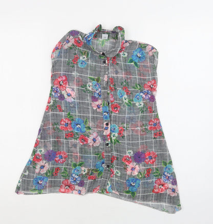 Additional front view of Tu girls’ grey floral polyester tunic button-up, size 7, years collared button