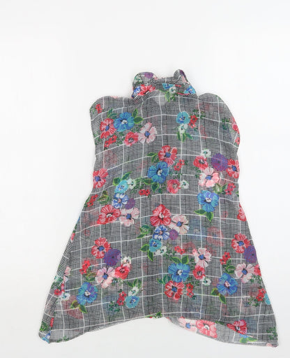Back view of Tu girls’ grey floral polyester tunic button-up, size 7, years collared button