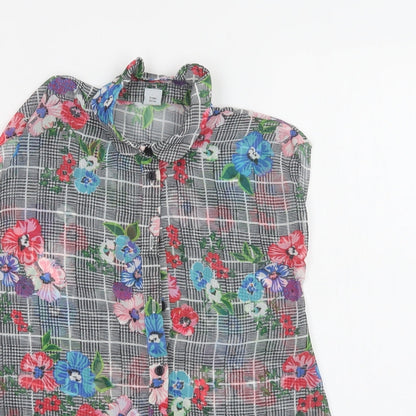 Close-up detail of Tu girls’ grey floral polyester tunic button-up, size 7, years collared button