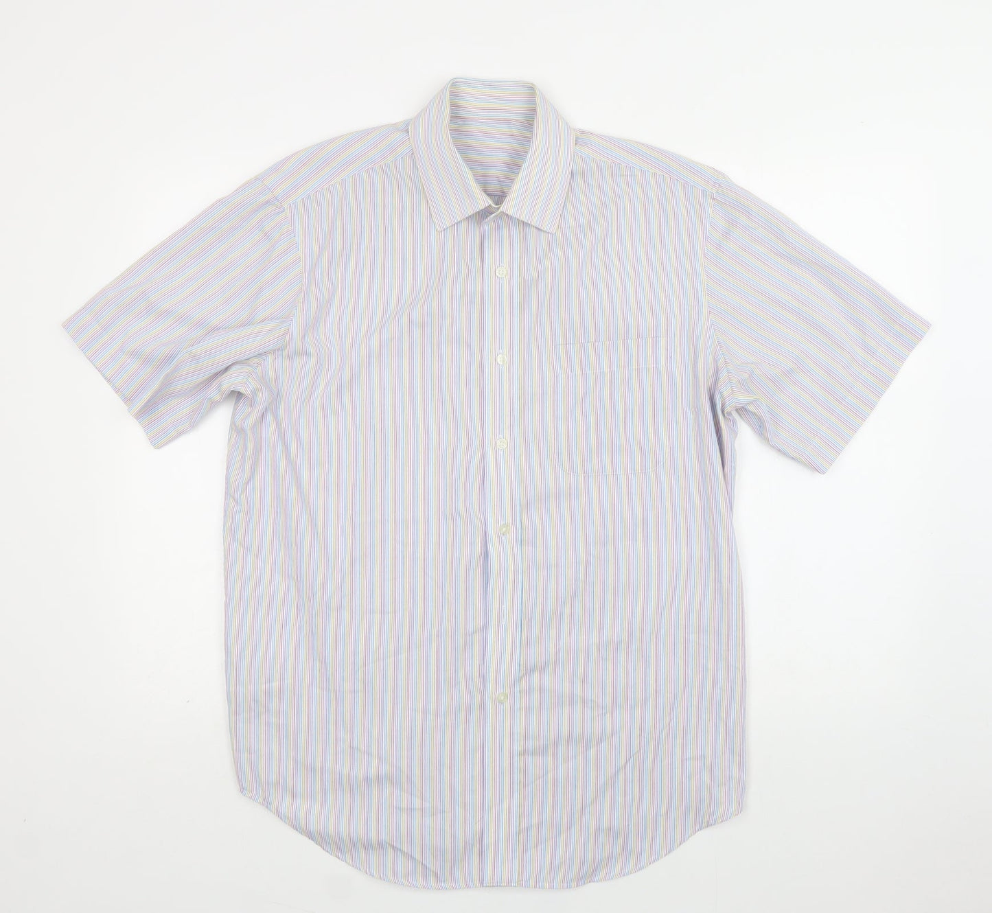 Mens UK Size 16 M&S Multicoloured  Button-Up Short Sleeve Casual Shirt