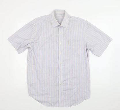 Mens UK Size 16 M&S Multicoloured  Button-Up Short Sleeve Casual Shirt