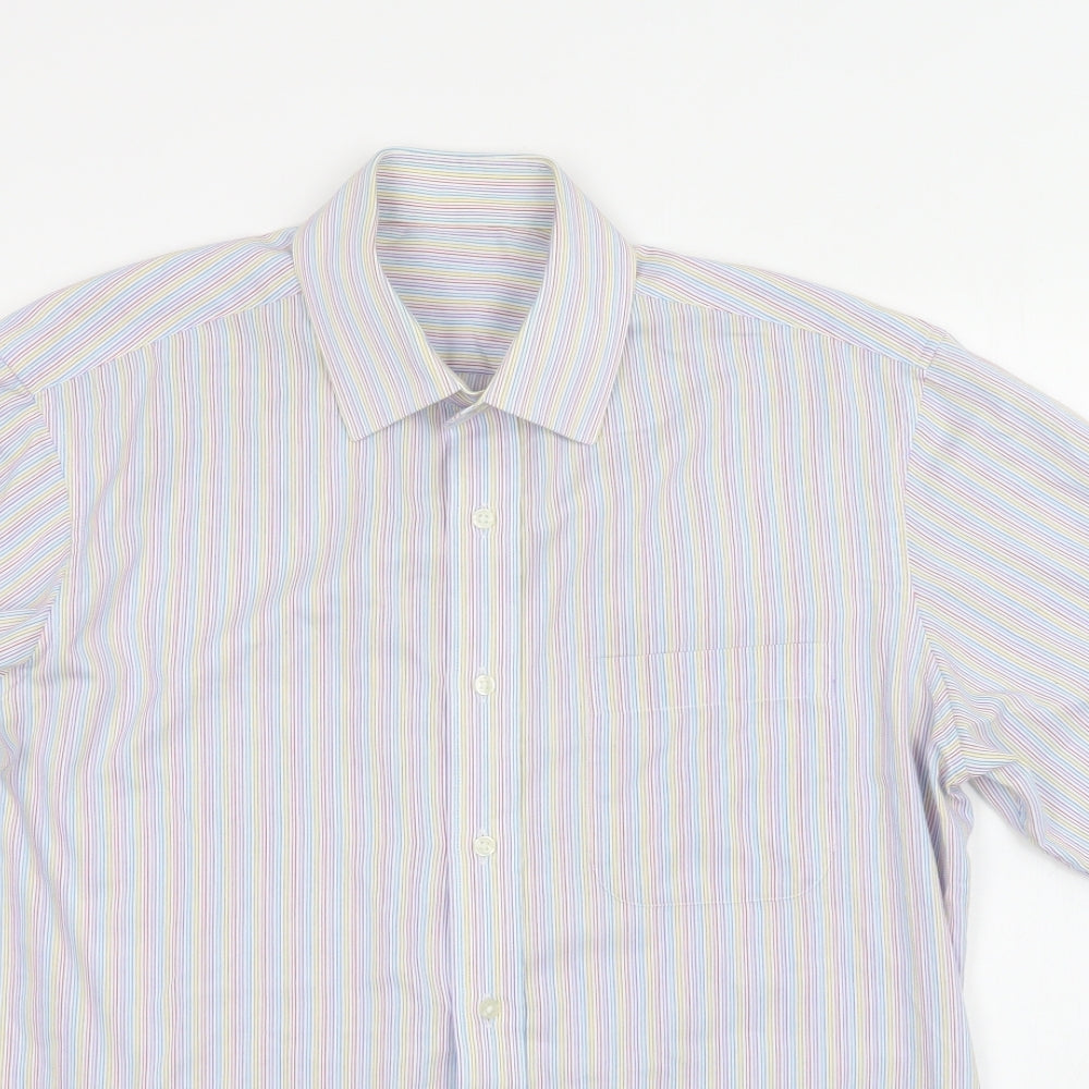 Mens UK Size 16 M&S Multicoloured  Button-Up Short Sleeve Casual Shirt