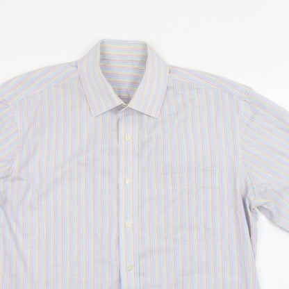 Mens UK Size 16 M&S Multicoloured  Button-Up Short Sleeve Casual Shirt