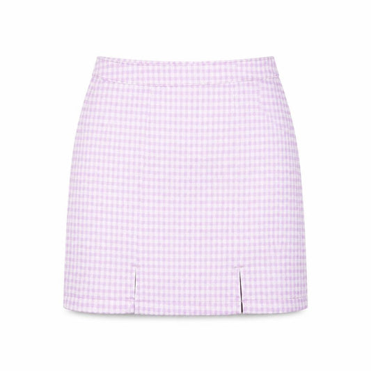 Front view of George girls’ purple gingham cotton a-line skirt, size 10-11, years regular zip