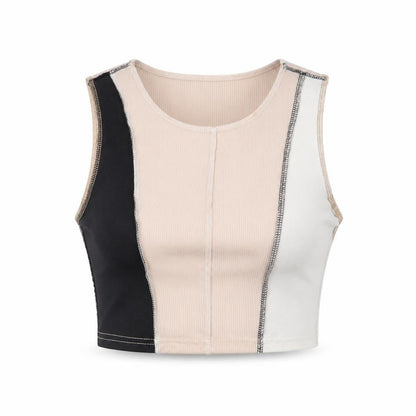 Front view of SHEIN women’s beige fair isle polyester cropped tank, size XS, crew neck