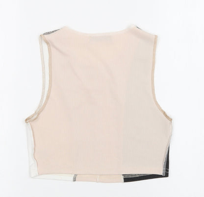 SheIn Womens Beige Fair Isle Polyester Cropped Tank Size XS Crew Neck