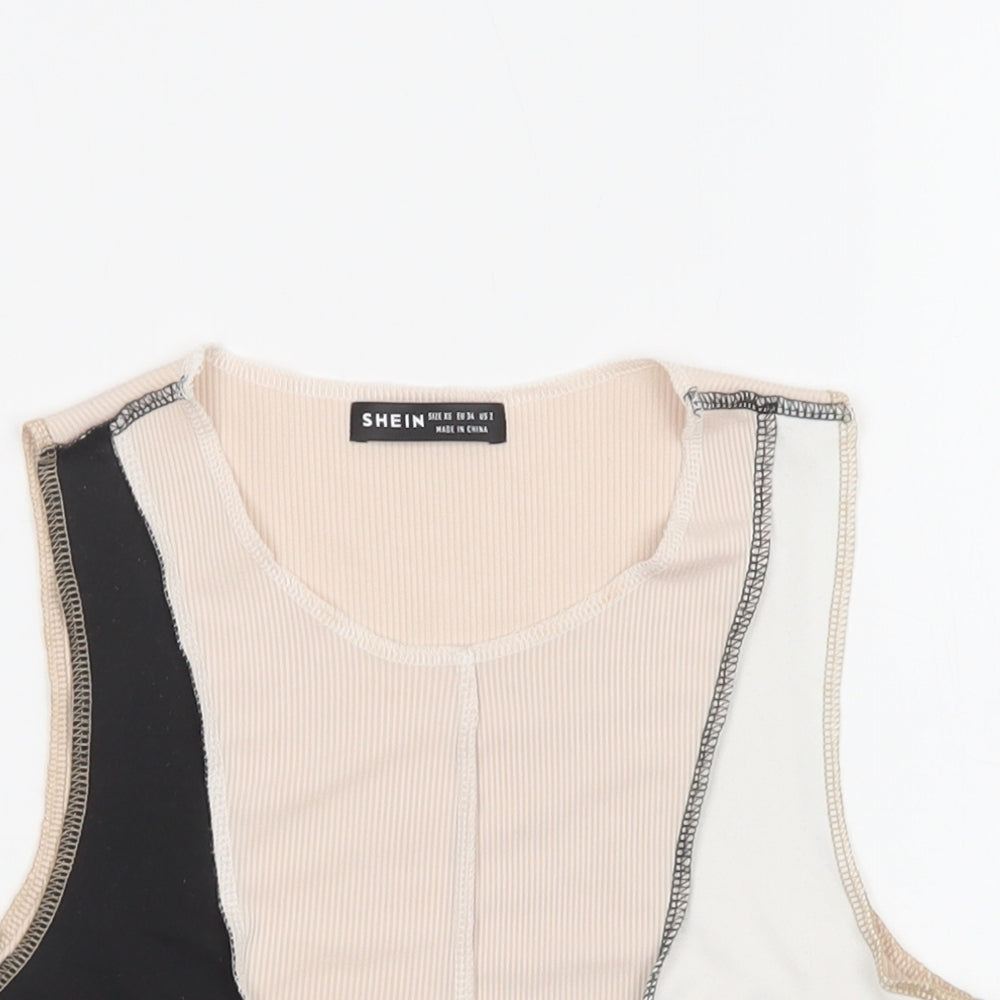 SheIn Womens Beige Fair Isle Polyester Cropped Tank Size XS Crew Neck