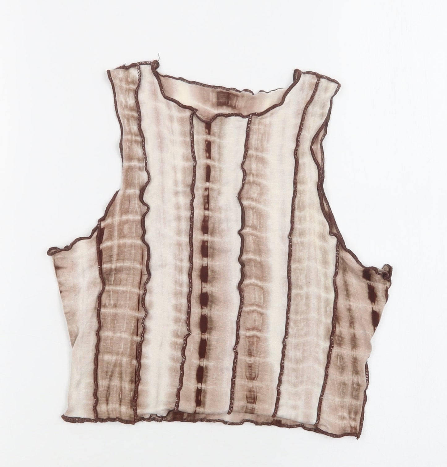 SheIn Womens Brown Striped Viscose Cropped Blouse Size XS Round Neck