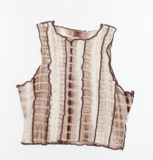 SheIn Womens Brown Striped Viscose Cropped Blouse Size XS Round Neck