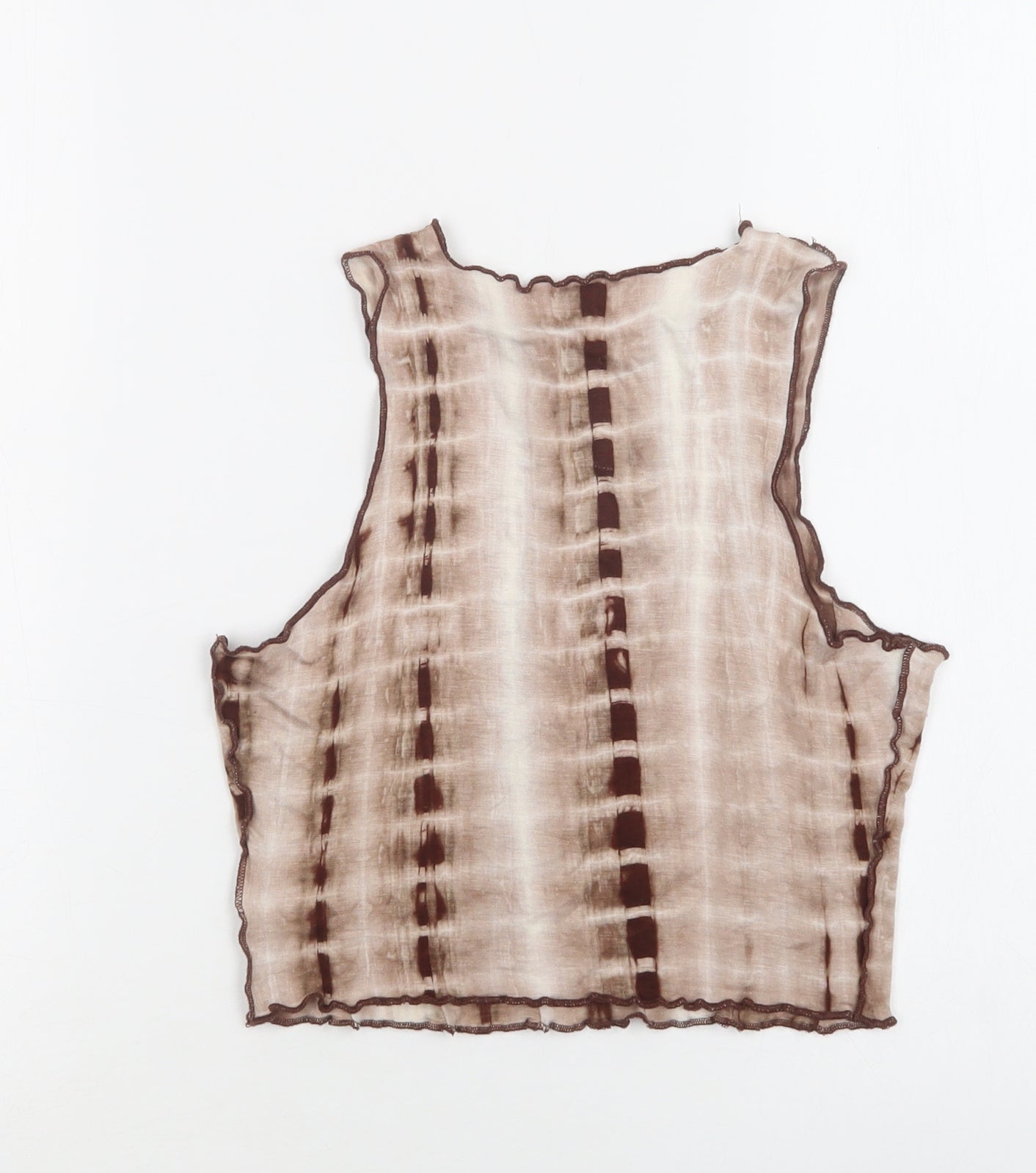 SheIn Womens Brown Striped Viscose Cropped Blouse Size XS Round Neck