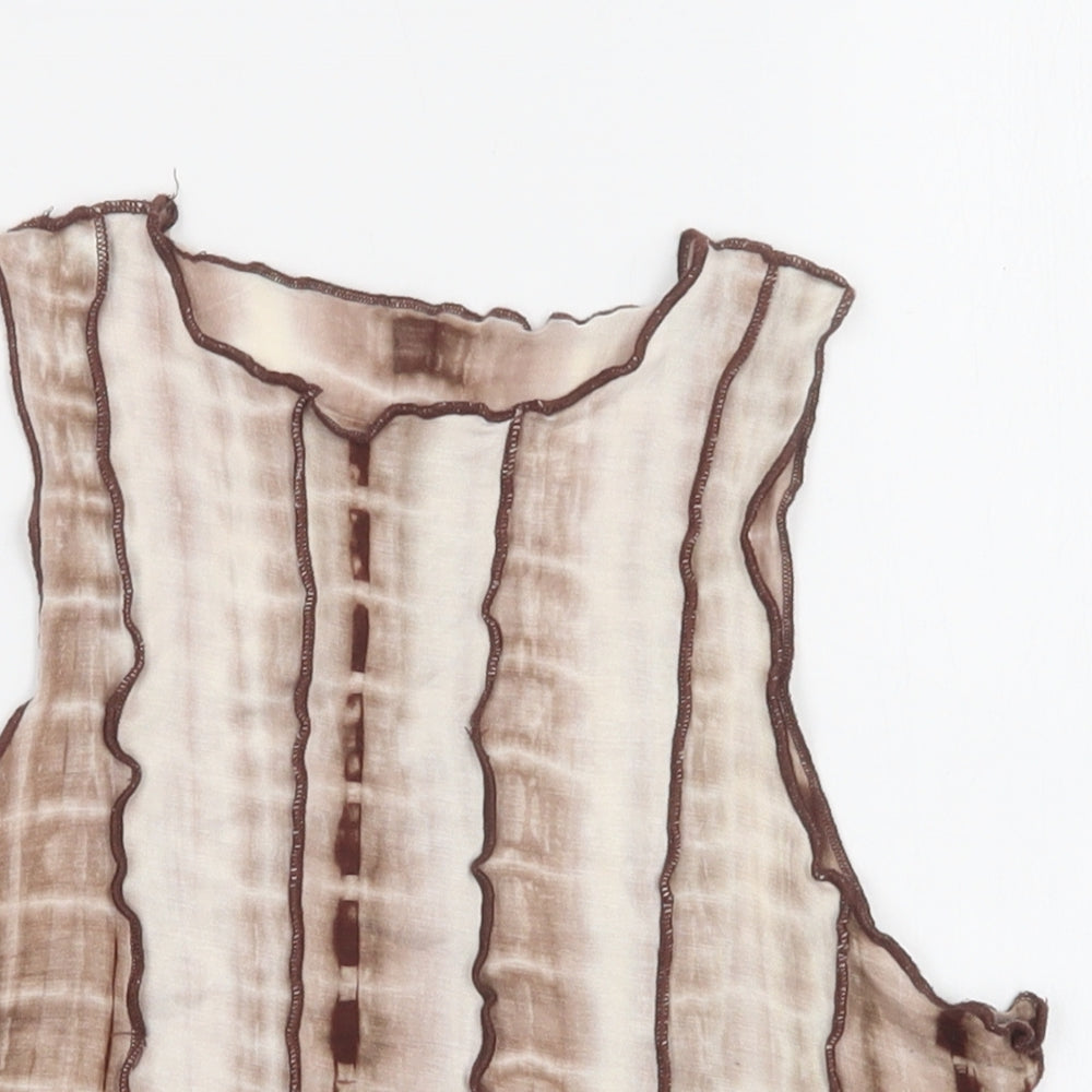 SheIn Womens Brown Striped Viscose Cropped Blouse Size XS Round Neck