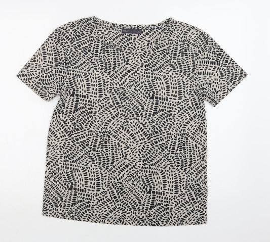 M&S Womens Beige Geometric Polyester Basic Blouse Size 8 Crew Neck