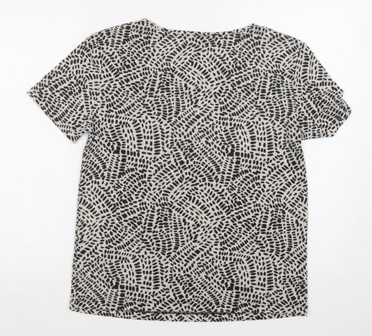 M&S Womens Beige Geometric Polyester Basic Blouse Size 8 Crew Neck