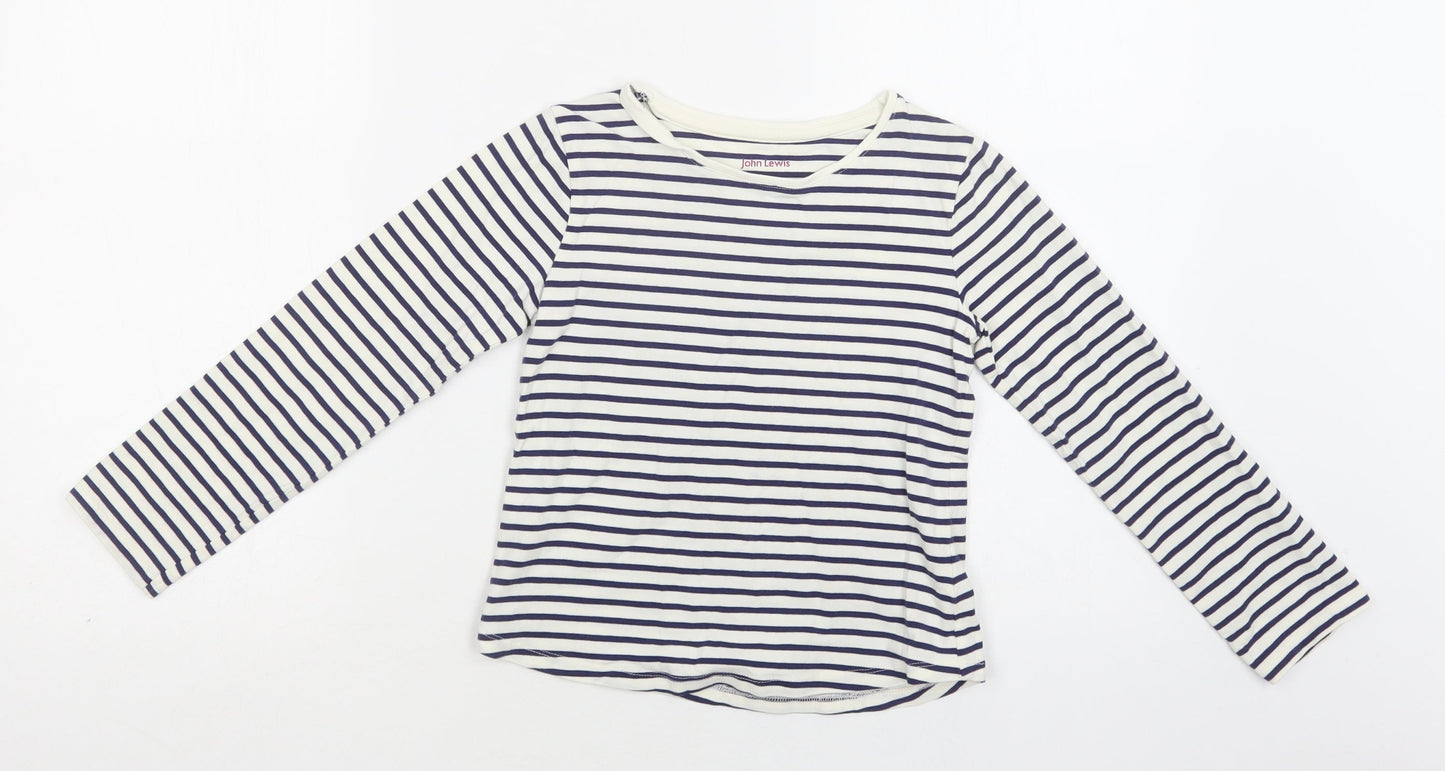 John Lewis Girls White Striped Cotton Basic Blouse Size 8 Years Crew Neck