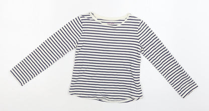 John Lewis Girls White Striped Cotton Basic Blouse Size 8 Years Crew Neck