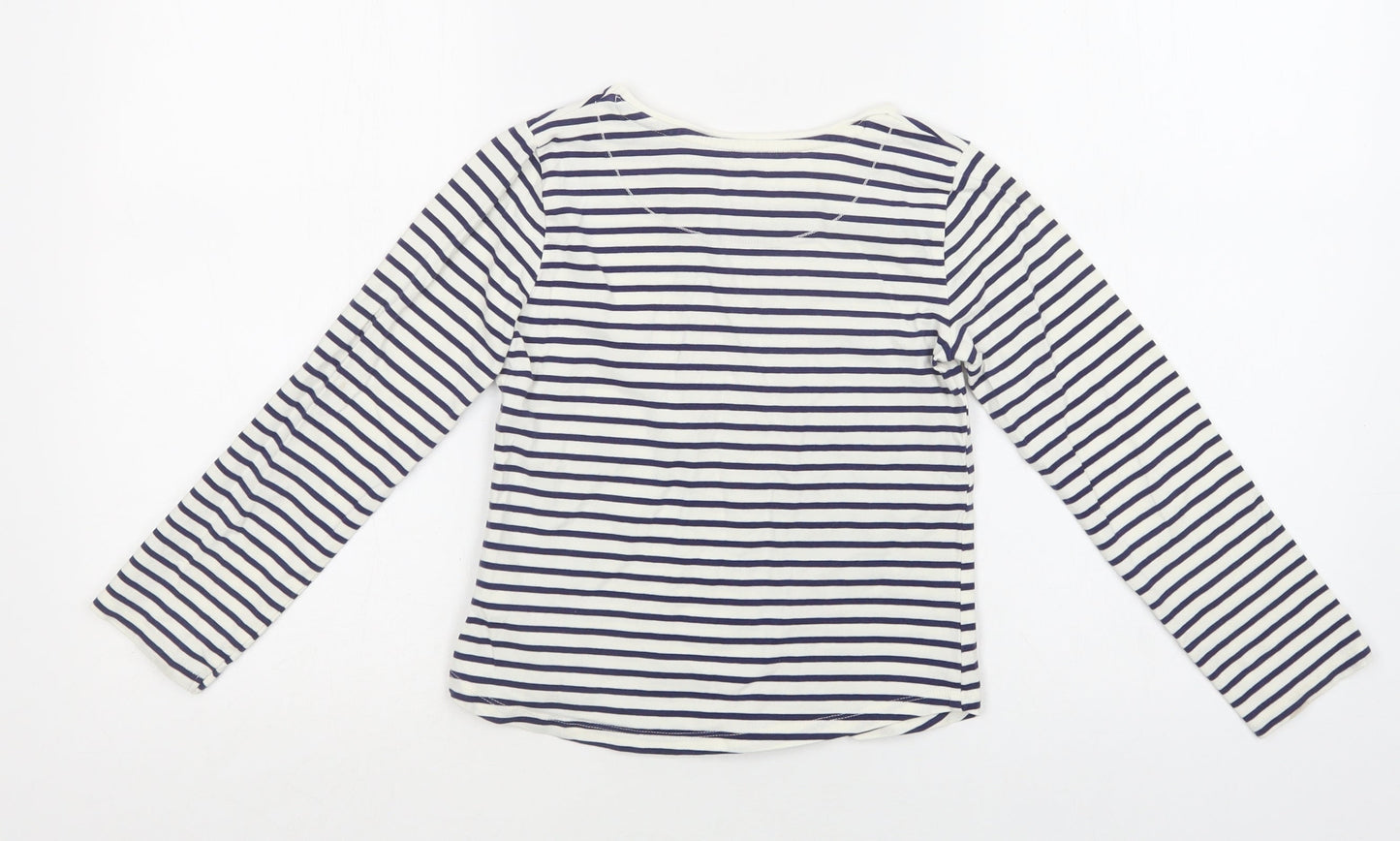 John Lewis Girls White Striped Cotton Basic Blouse Size 8 Years Crew Neck