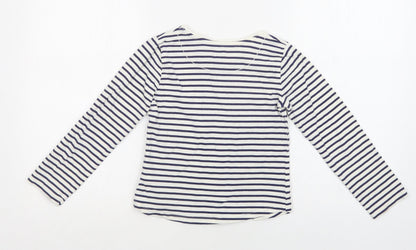 John Lewis Girls White Striped Cotton Basic Blouse Size 8 Years Crew Neck