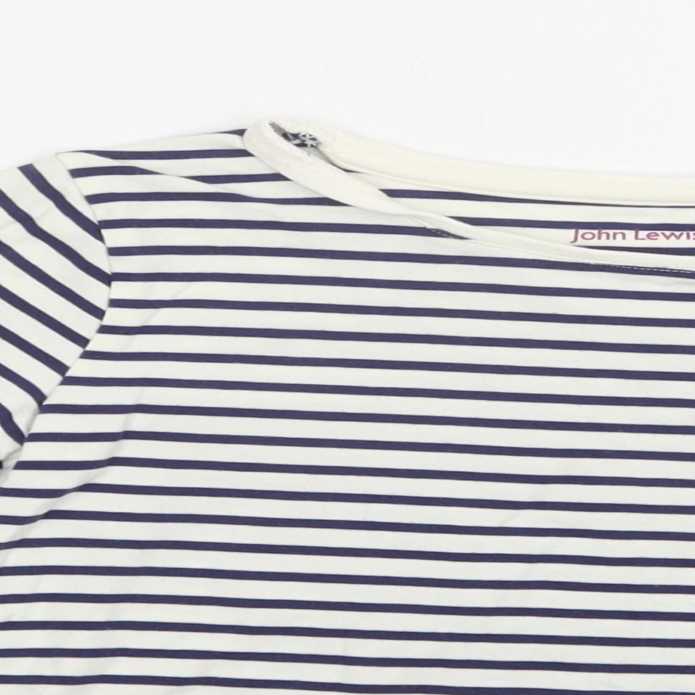 John Lewis Girls White Striped Cotton Basic Blouse Size 8 Years Crew Neck