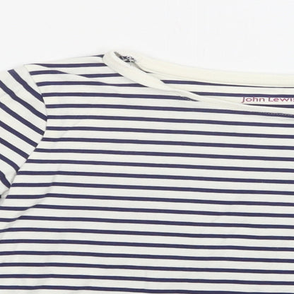 John Lewis Girls White Striped Cotton Basic Blouse Size 8 Years Crew Neck