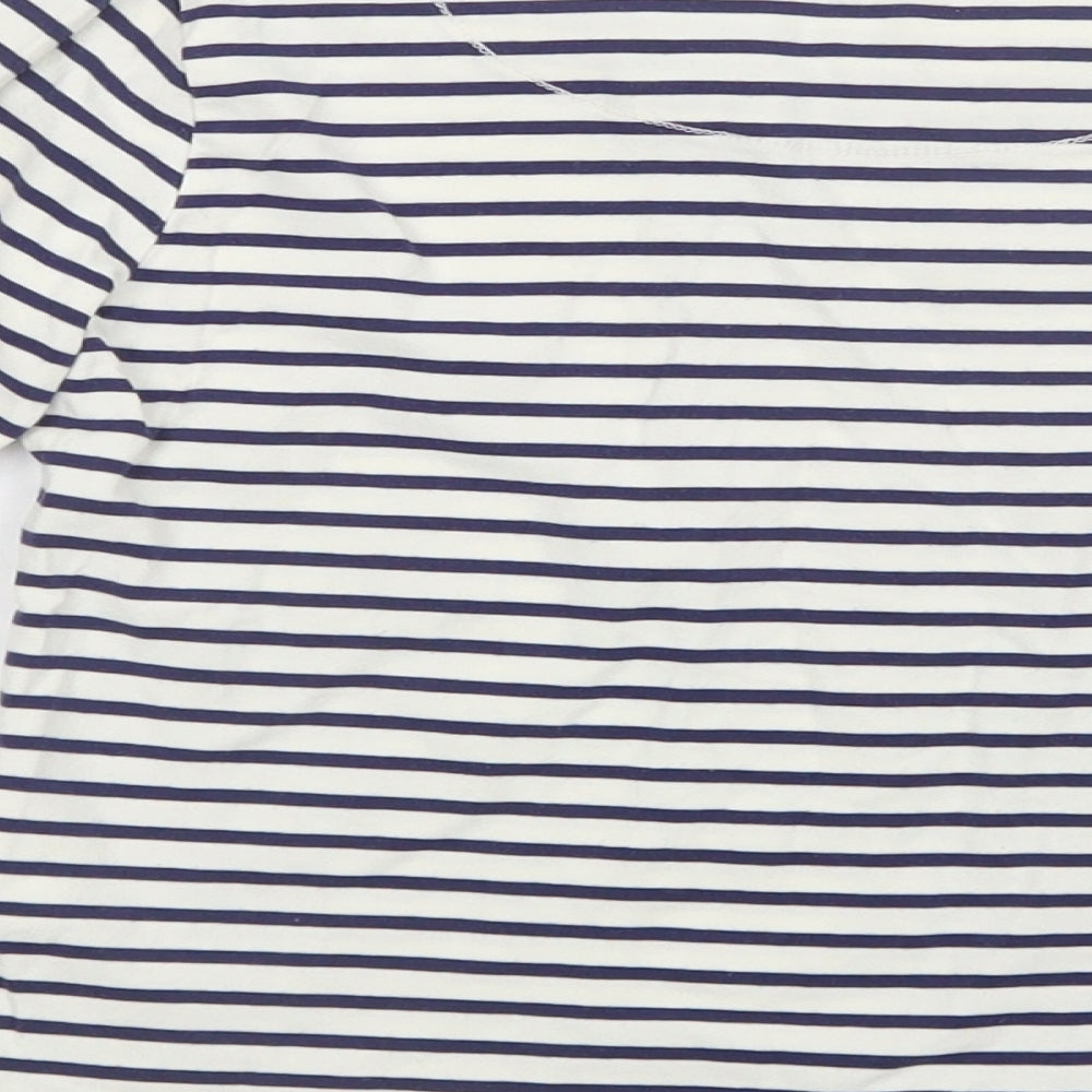 John Lewis Girls White Striped Cotton Basic Blouse Size 8 Years Crew Neck