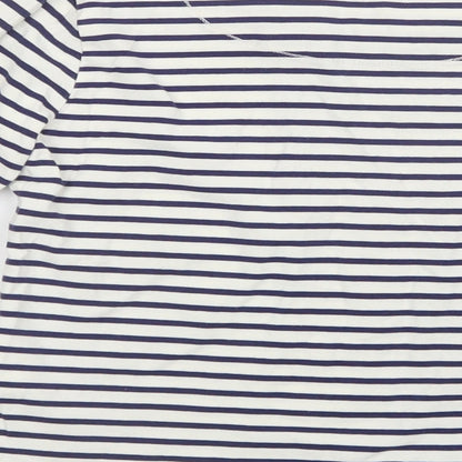 John Lewis Girls White Striped Cotton Basic Blouse Size 8 Years Crew Neck