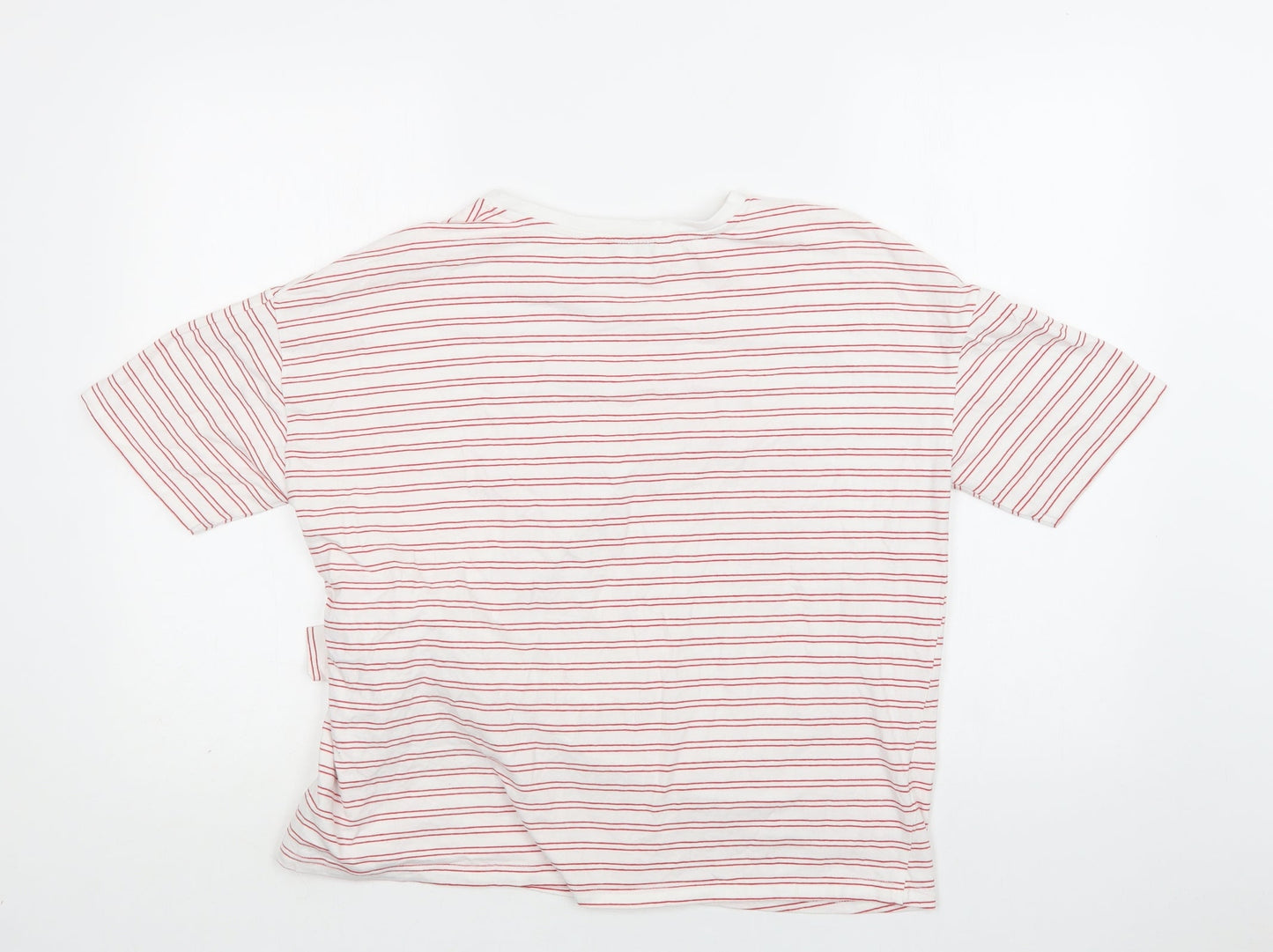 Amara Reva Womens Red Striped Cotton Basic T-Shirt Size 10 Crew Neck