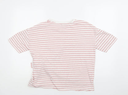 Amara Reva Womens Red Striped Cotton Basic T-Shirt Size 10 Crew Neck