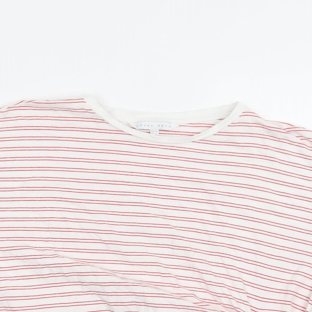 Amara Reva Womens Red Striped Cotton Basic T-Shirt Size 10 Crew Neck