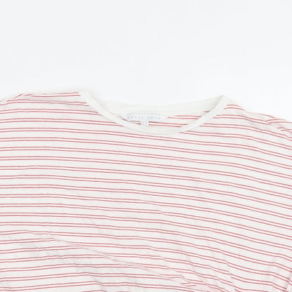 Amara Reva Womens Red Striped Cotton Basic T-Shirt Size 10 Crew Neck