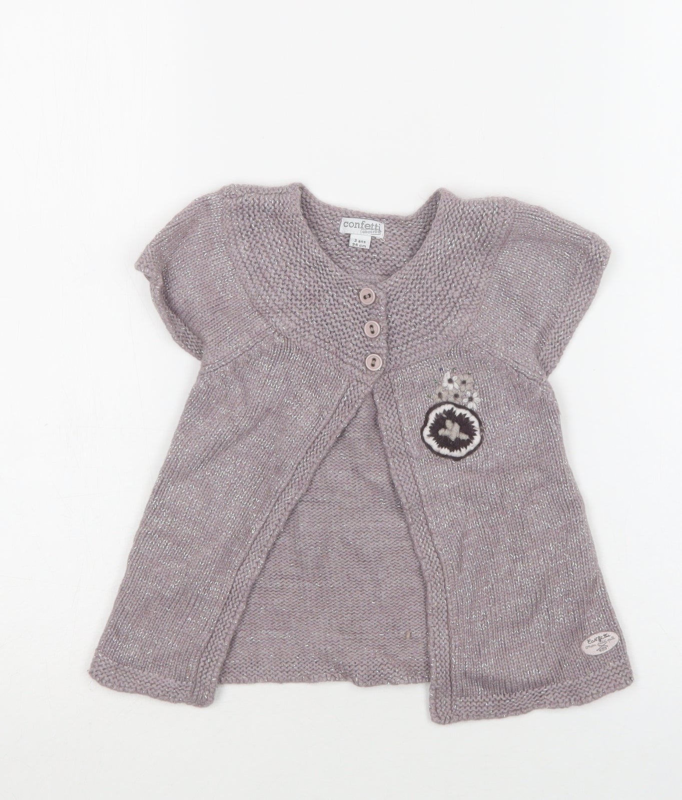 Confetti Girls Purple Round Neck  Viscose Cardigan Jumper Size 3 Years  Button